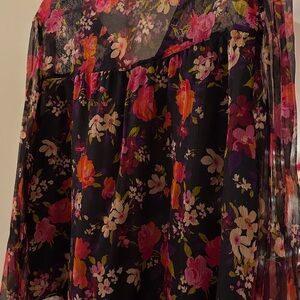 Johnny Was Multicolor Floral Sheer silk blouse size L